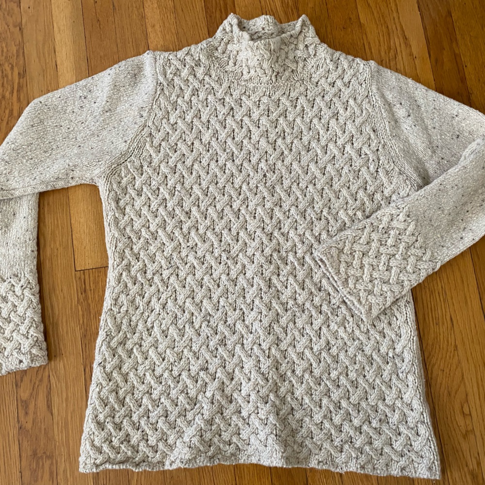 Cream Aran Trellis Pattern Wool and Cashmere Sweater - Picture 12 of 13